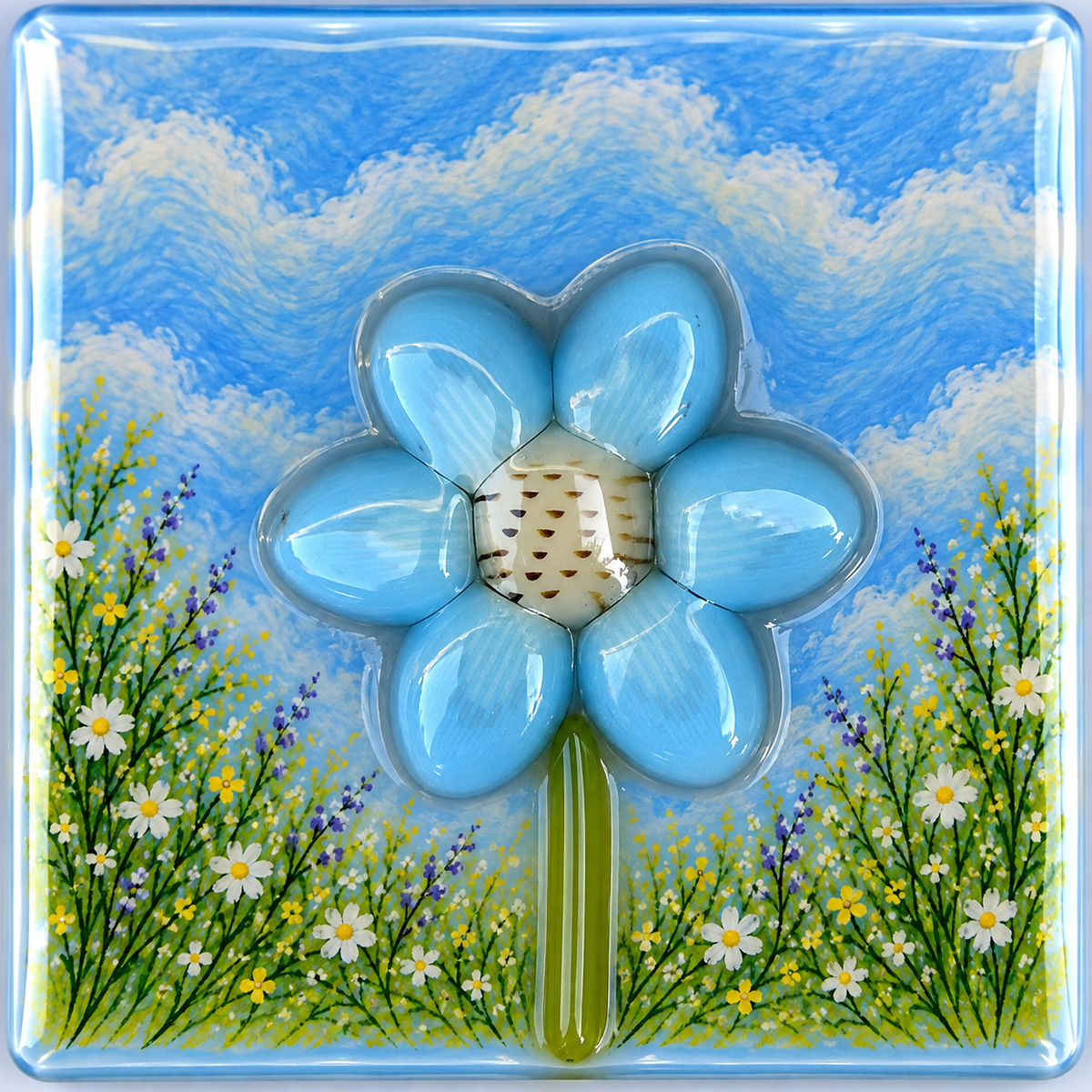 Blue Petals with Beige Center coe 90 Petal Murrini