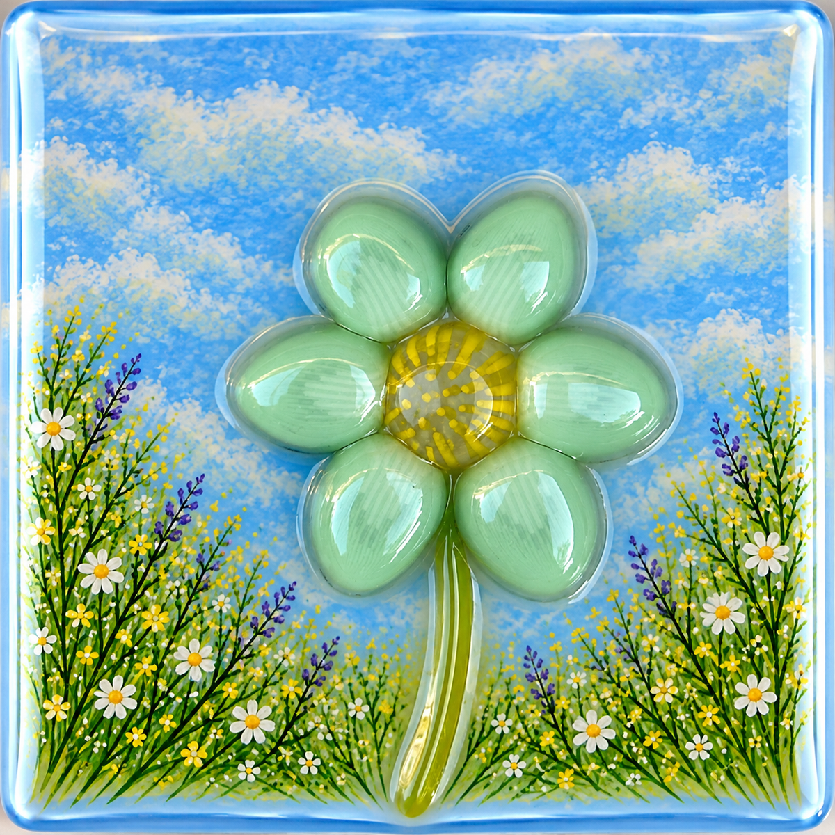 Green Petals with Yellow Center coe 90 Petal Murrini
