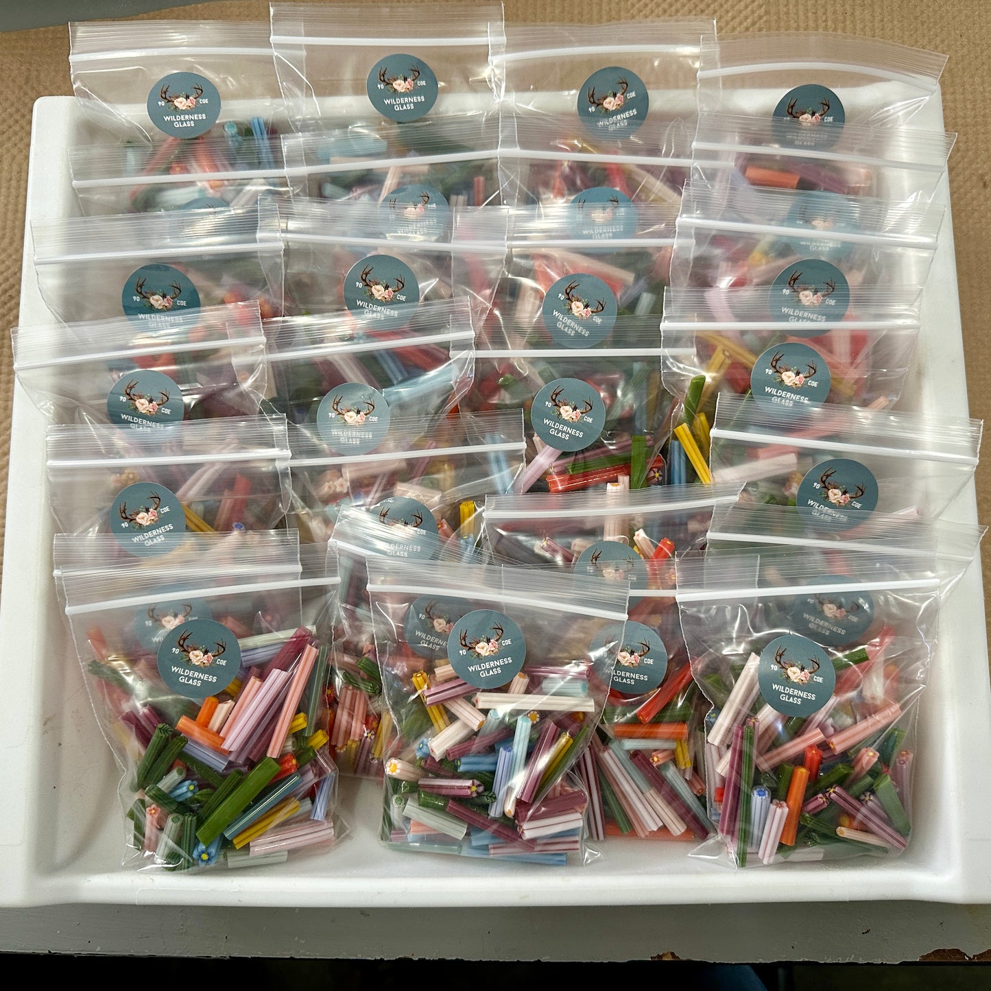 FATTER Flower and Leaf Ends, 6oz, coe 90 Murrini Mix (FOUR)