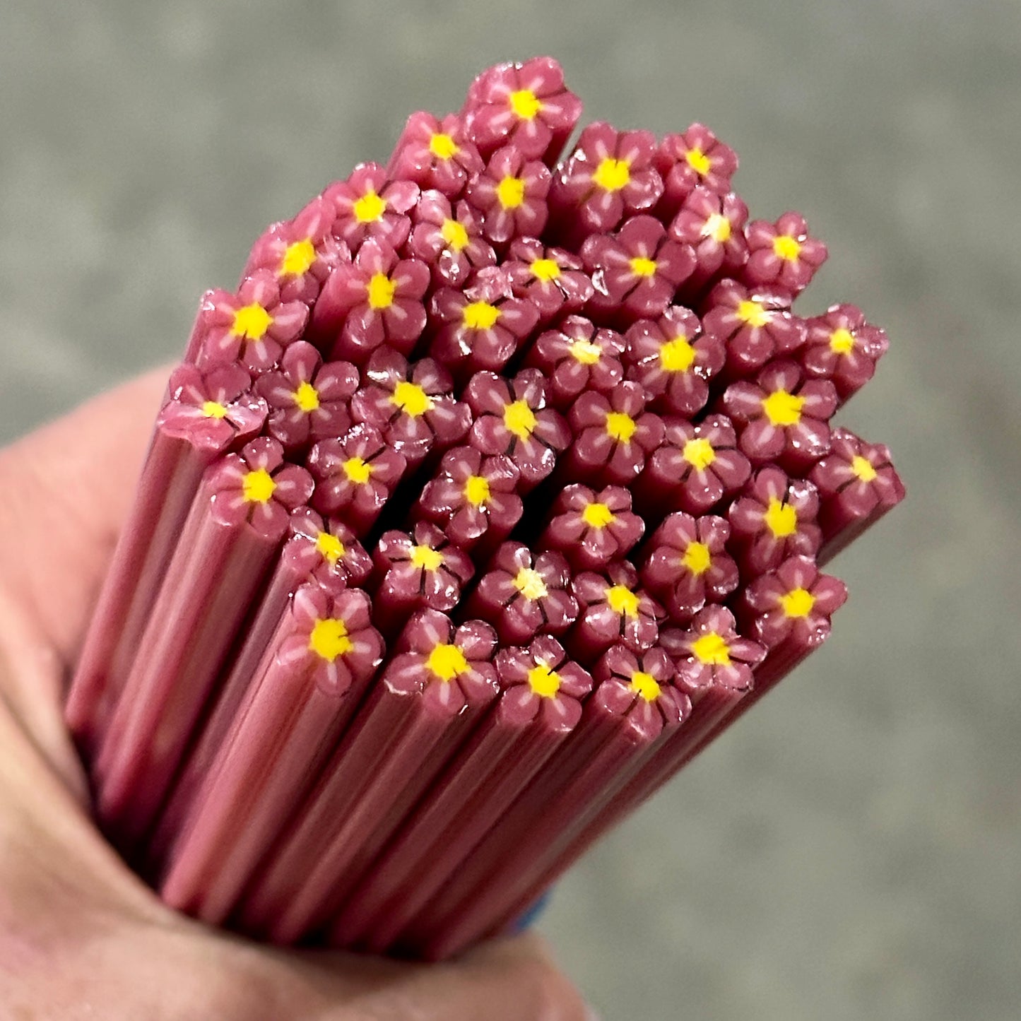 Pink Fire coe 90 Flower Murrini SINGLE ROD