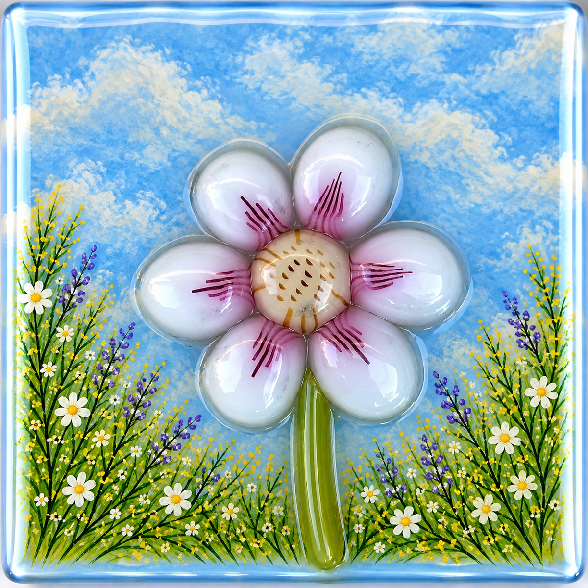 Pink and White Petals with Beige Center coe 90 Petal Murrini