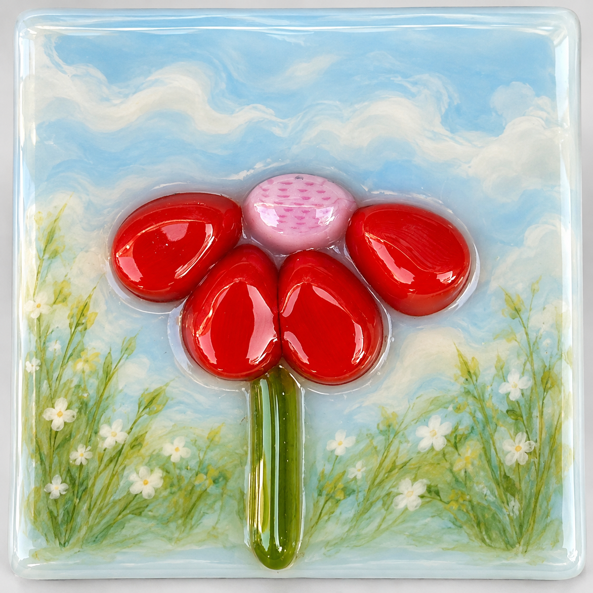 Red Petals with Pink Half Center coe 90 Petal Murrini