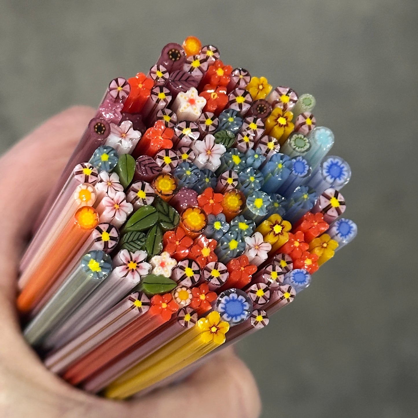 Tiny Random Mix 3oz coe 90 Flower Murrini TINY RODS (FOUR)