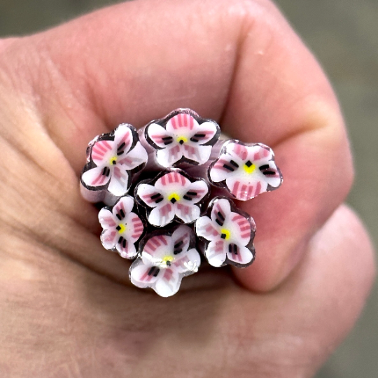 White Pansy coe 90 Flower Murrini SINGLE ROD