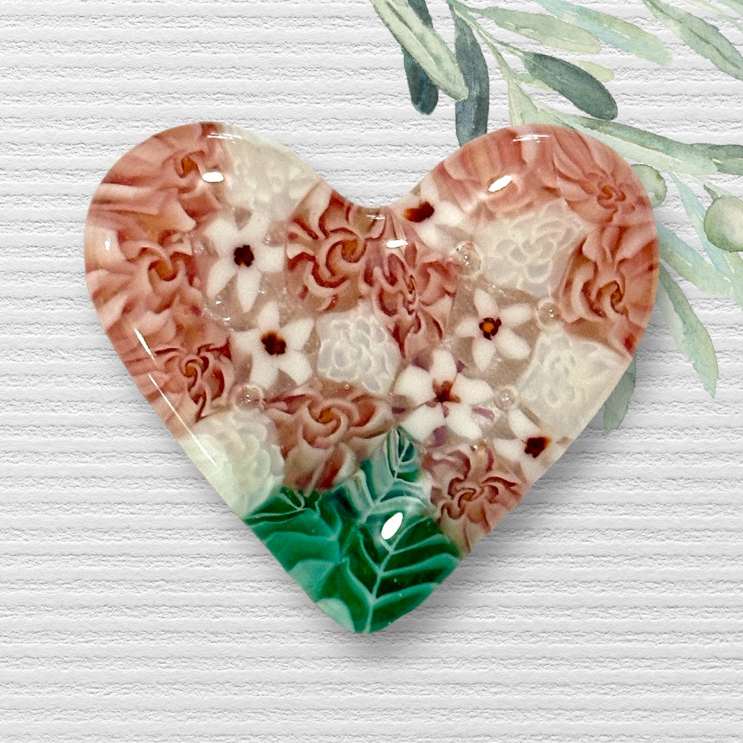 Fused Glass Heart ~ Tropic Floral