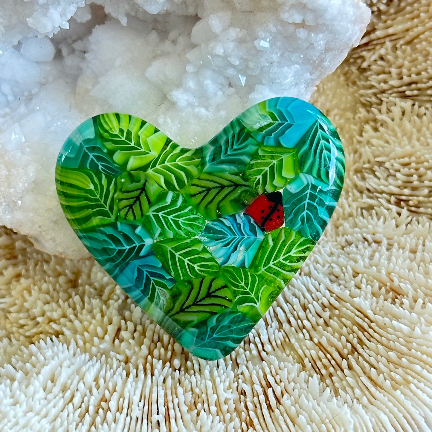 Fused Glass Heart ~ Lady of the Leaves