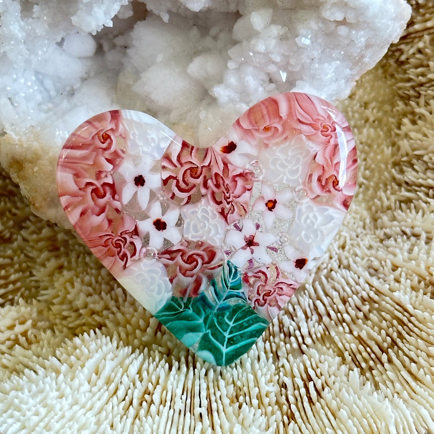 Fused Glass Heart ~ Tropic Floral