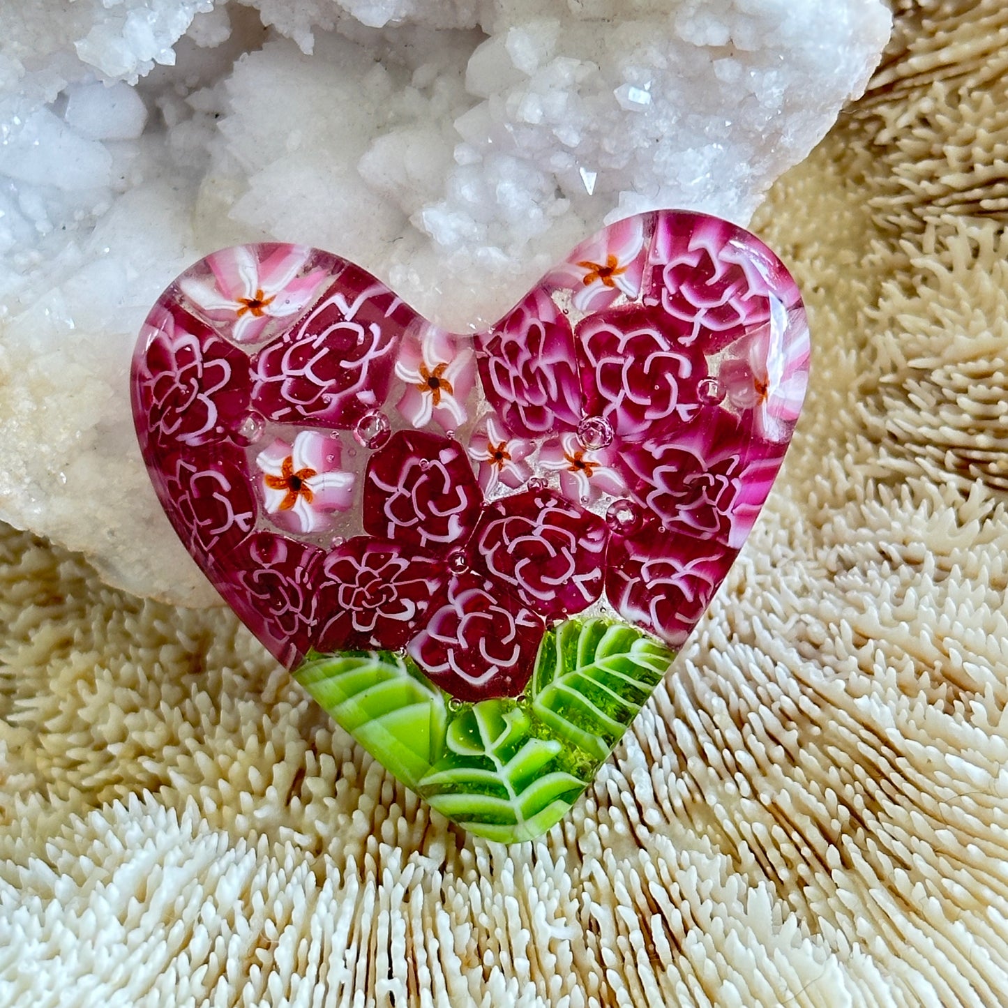 Fused Glass Heart ~ Rose