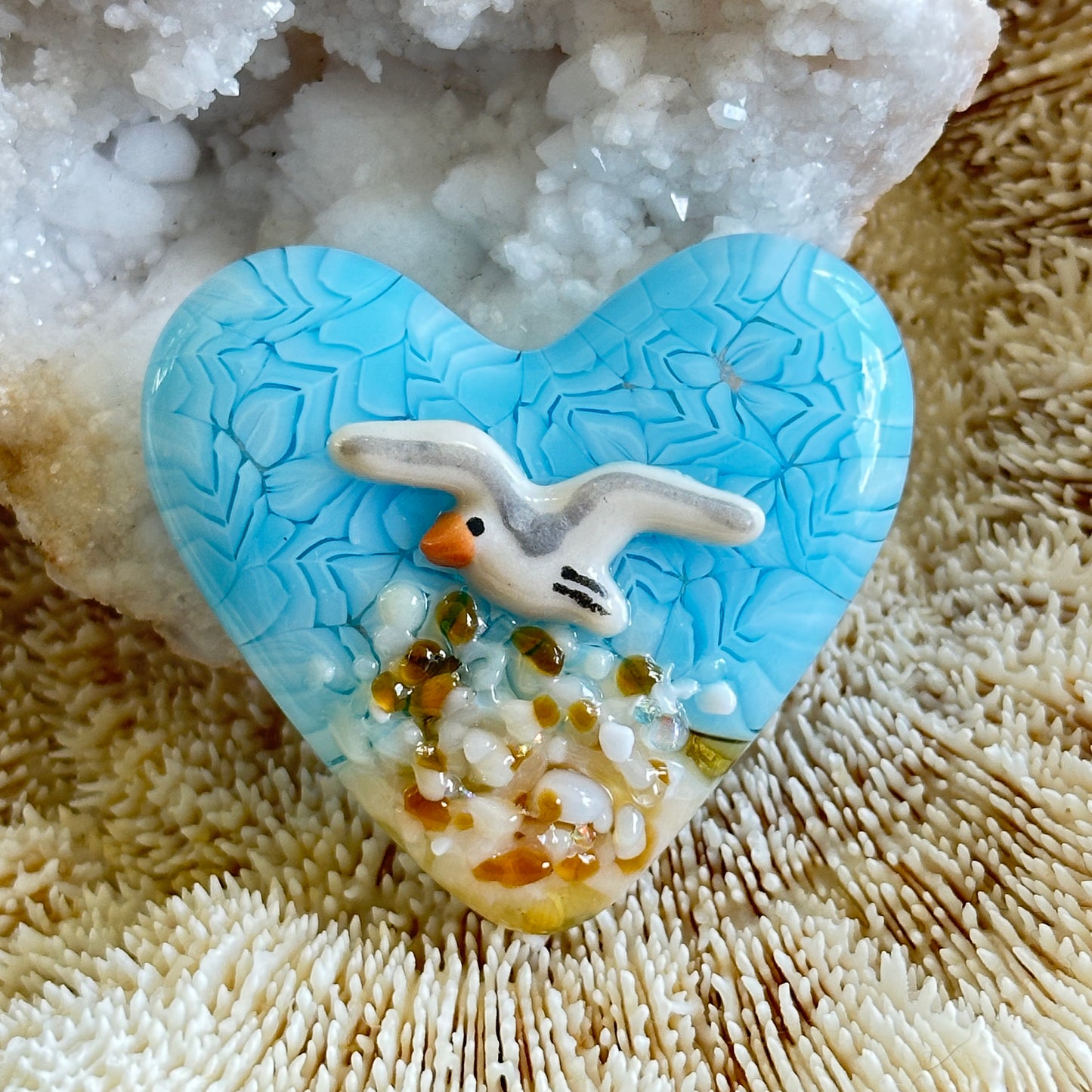 Fused Glass Heart ~ Seagull