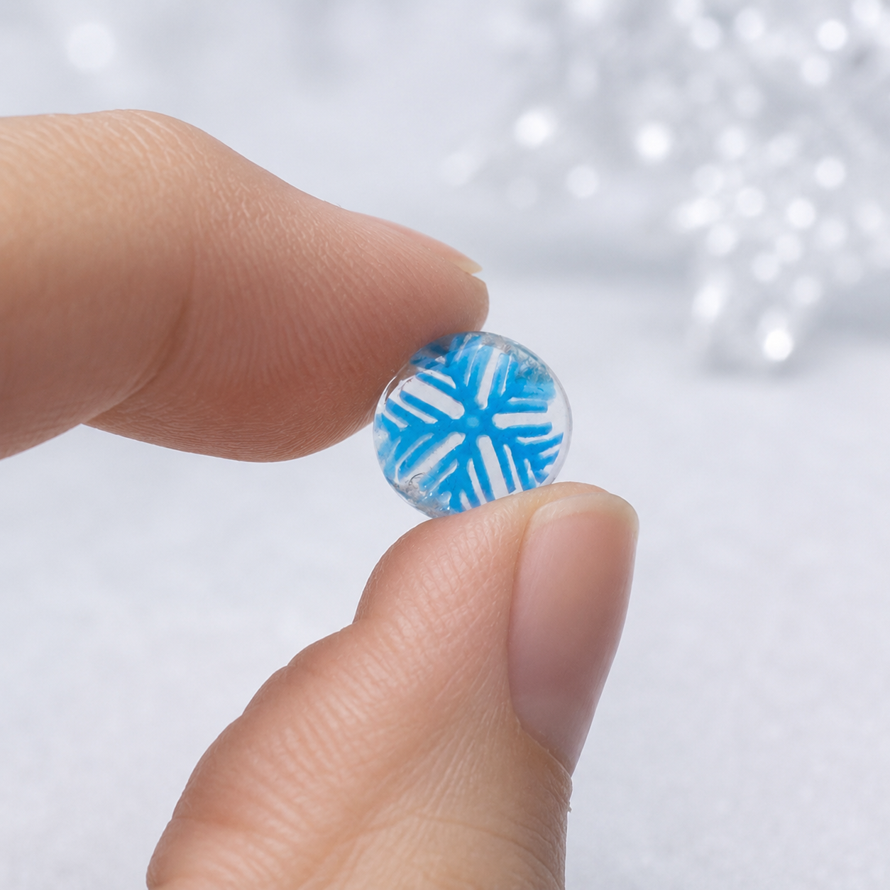 Blue Transparent Snowflakes coe 90 Design Murrini SINGLE ROD
