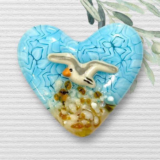 Fused Glass Heart ~ Seagull