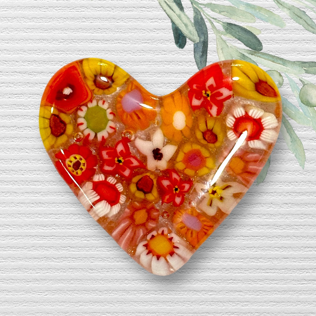 Fused Glass Heart ~ Pomegranate