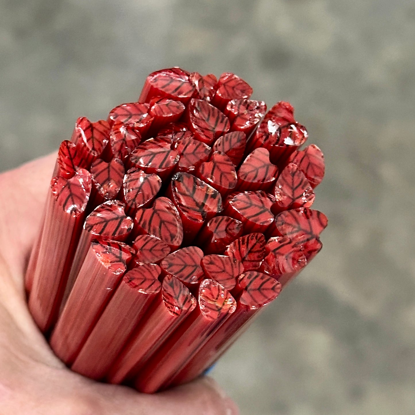Fancy Red Leaves coe 90 Leaf Murrini SINGLE ROD