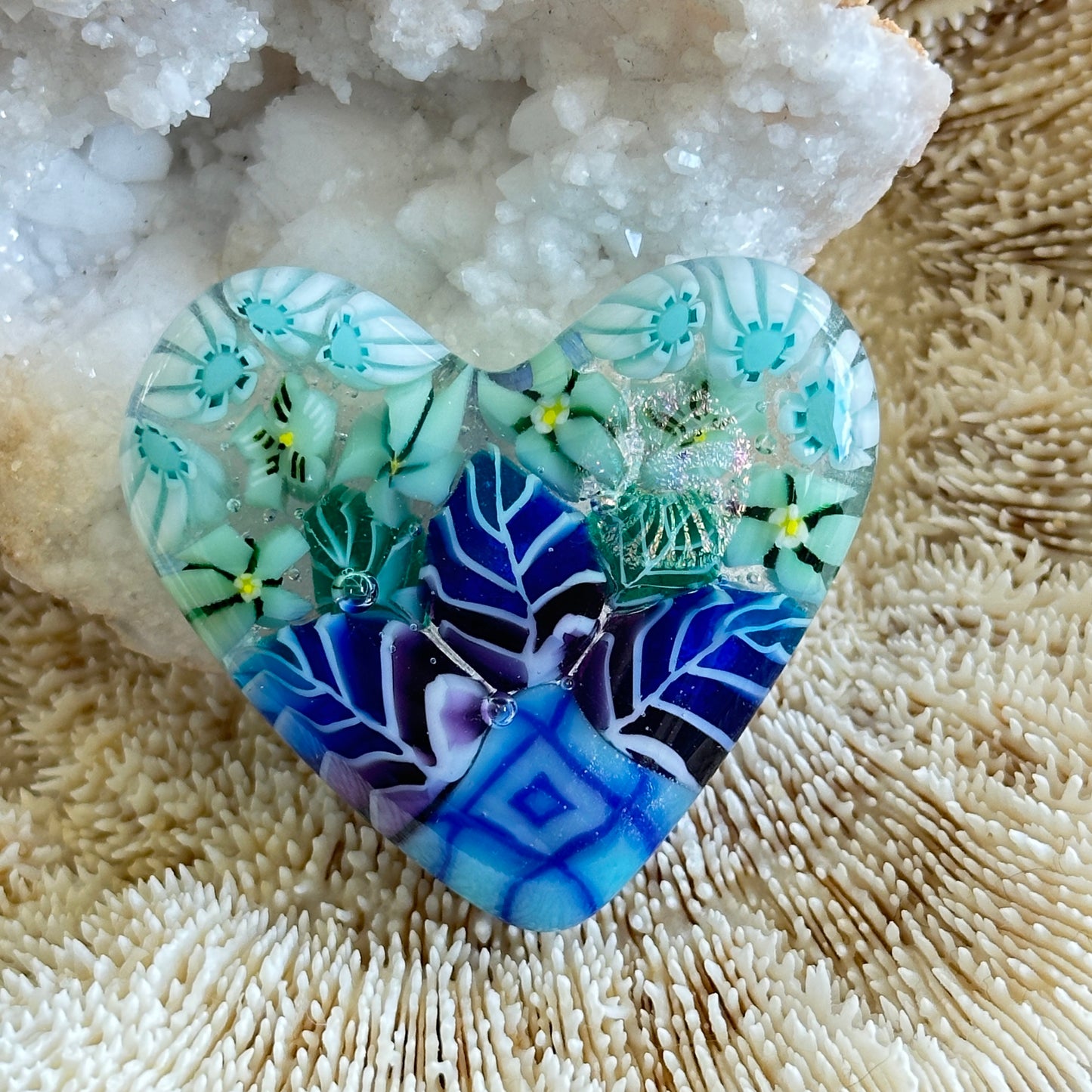 Fused Glass Heart ~ Shades of Blue