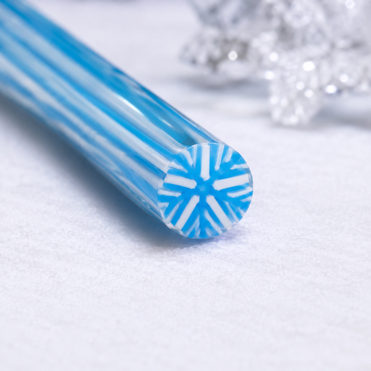Blue Transparent Snowflakes coe 90 Design Murrini SINGLE ROD