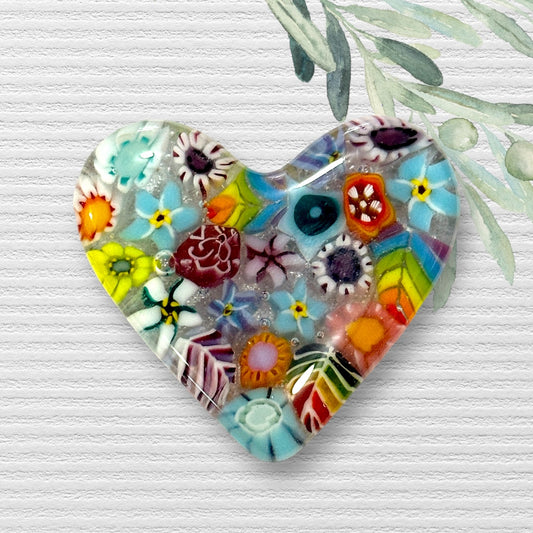 Fused Glass Heart ~ Peacock Flower