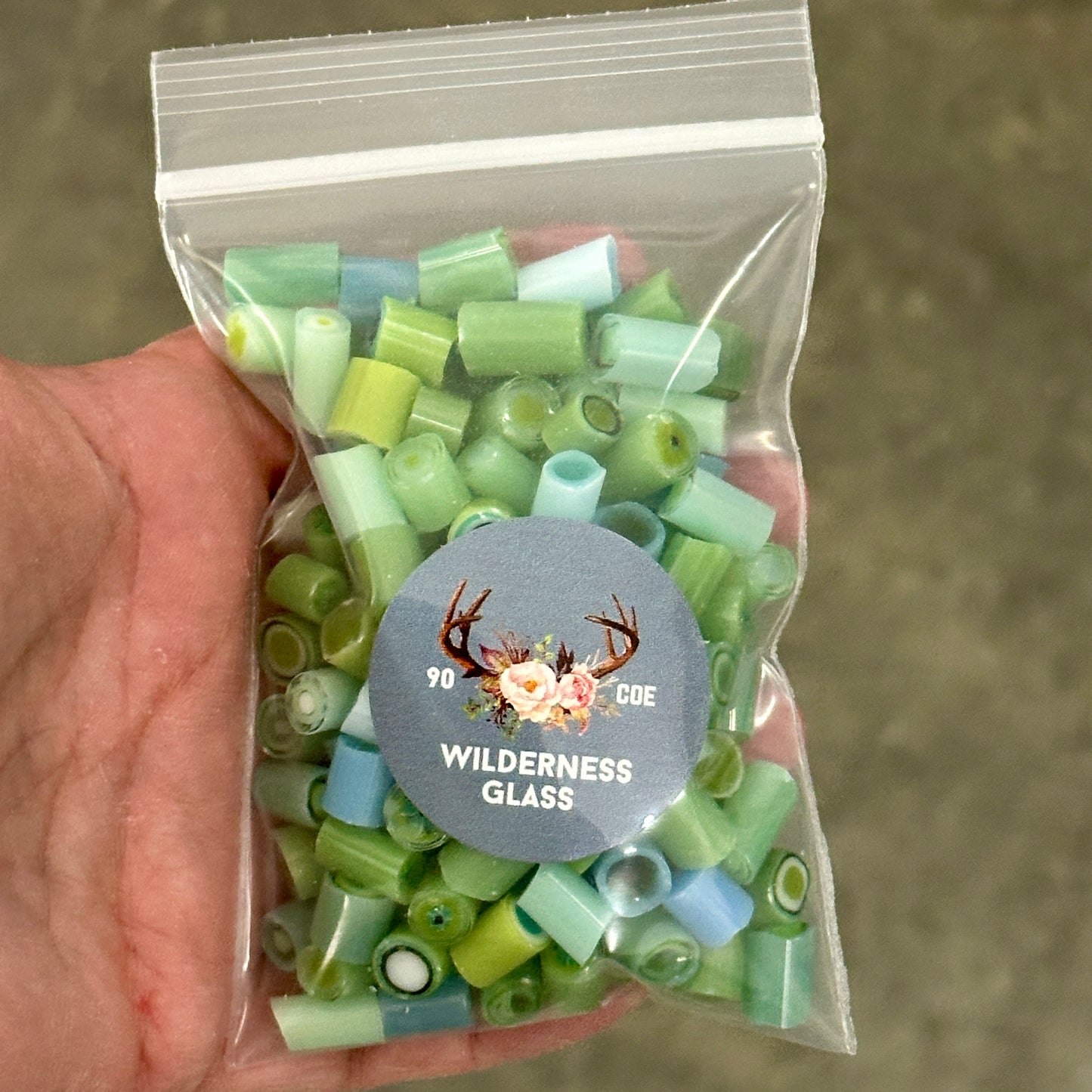 Blue Green Chunks, 5oz, coe 90 Murrini