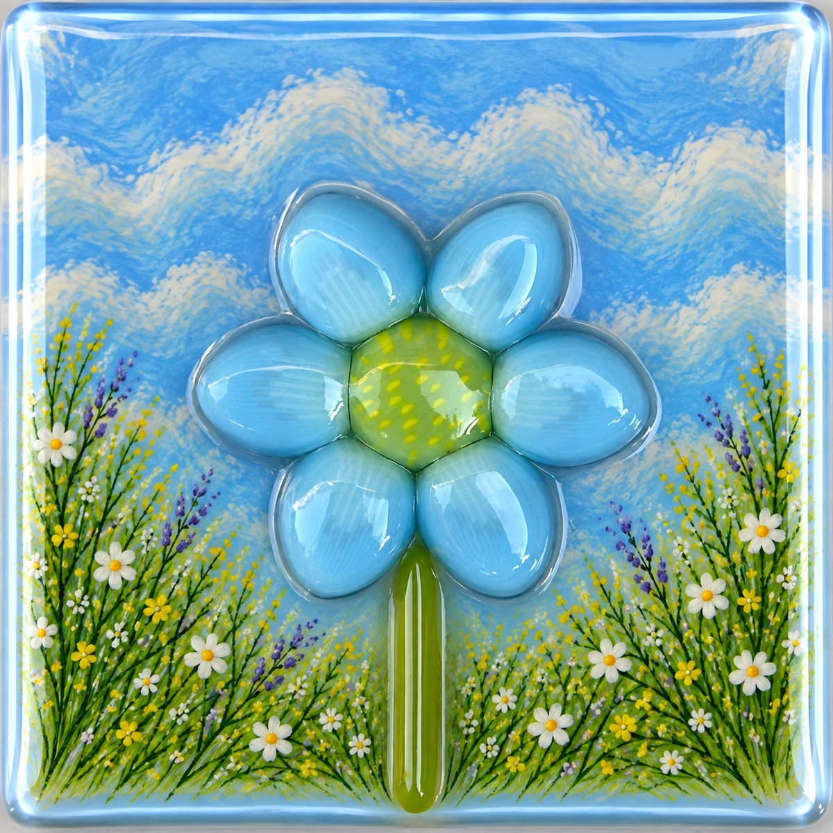 Blue Petals with Green Center coe 90 Petal Murrini