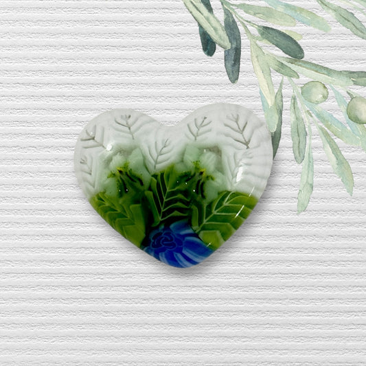 TINY Fused Glass Heart ~ Blueberry Frost