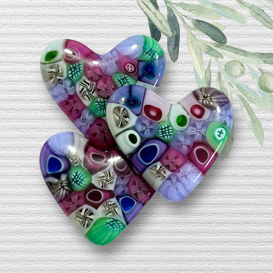 Fused Glass Heart Set ~ Carnival Trio