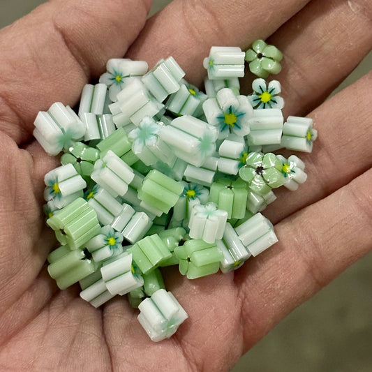 Green Flower and Bud Slice Mix, 1.5oz, coe 90 Murrini