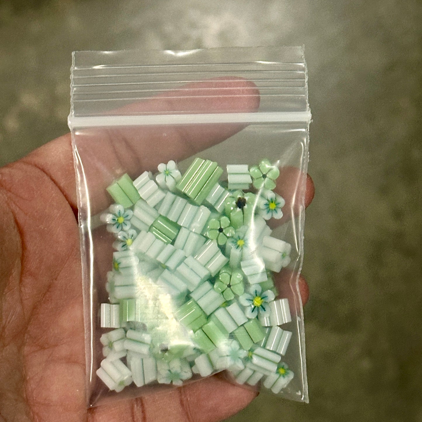 Green Flower and Bud Slice Mix, 1.5oz, coe 90 Murrini