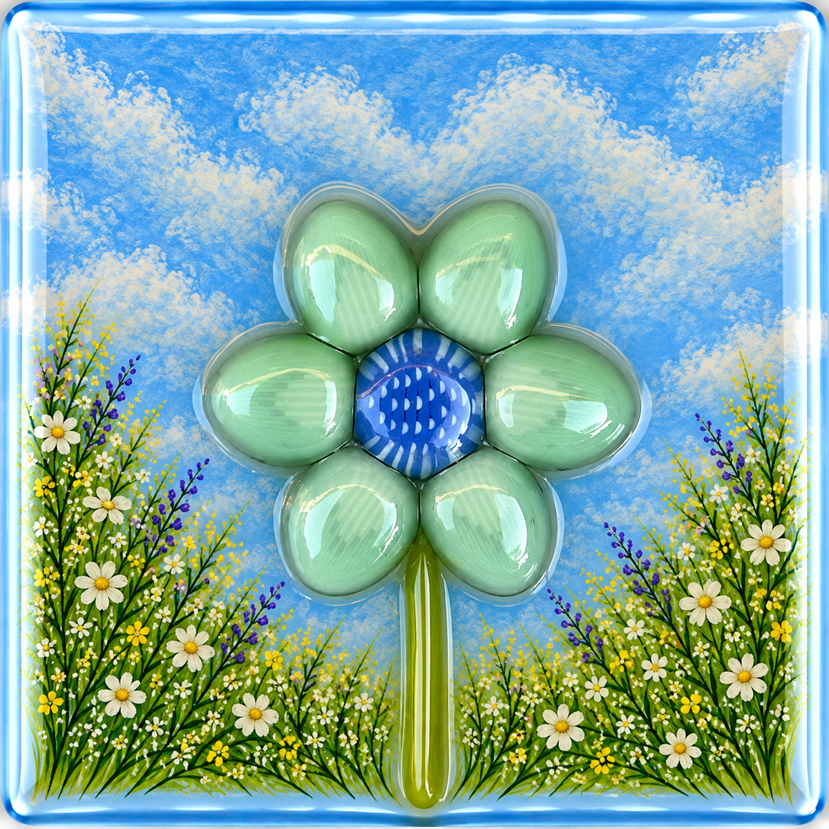 Green Petals with Blue Center coe 90 Petal Murrini