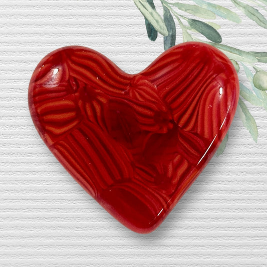 Fused Glass Heart ~ Flower Hot Tamale