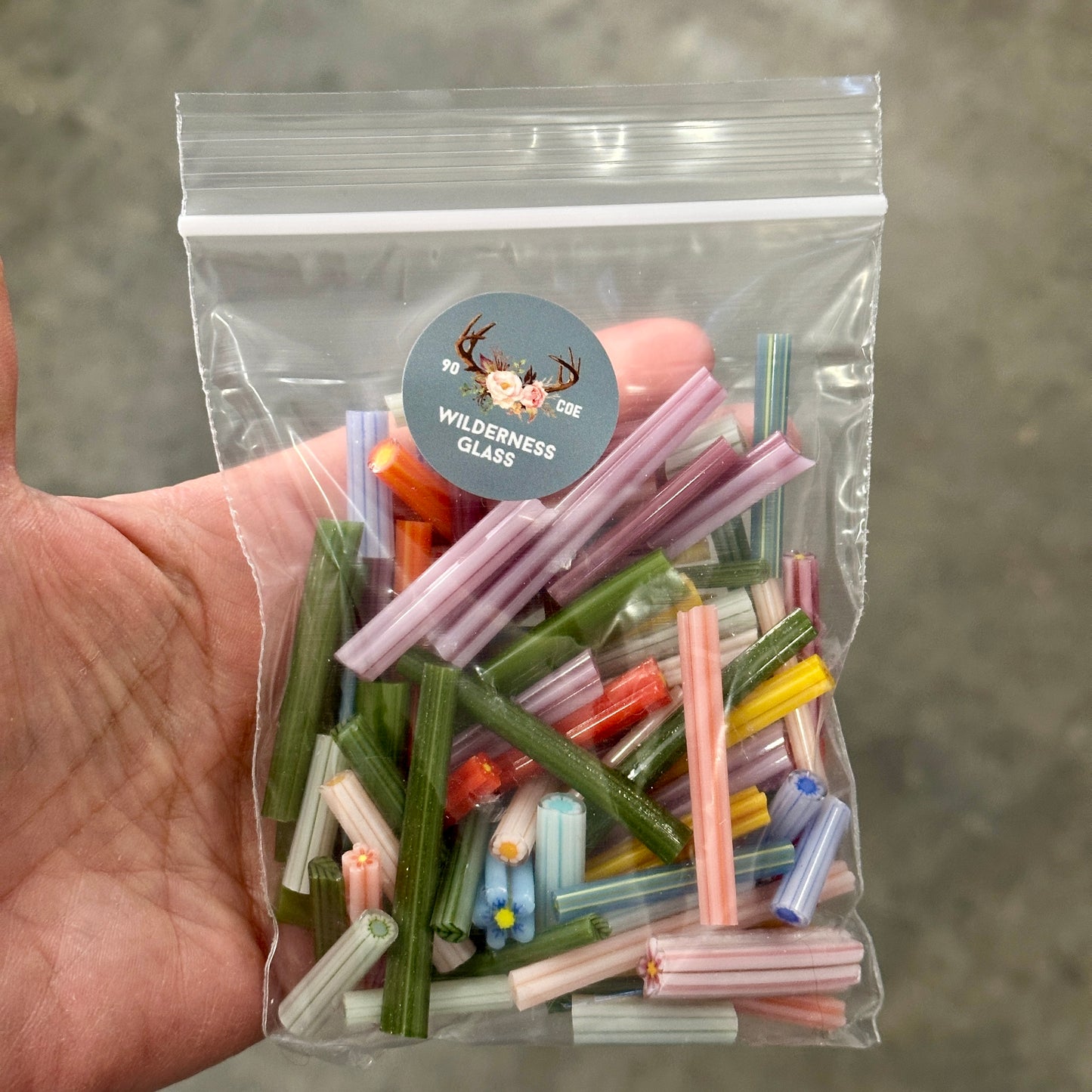 FATTER Flower and Leaf Ends, 6oz, coe 90 Murrini Mix (FOUR)