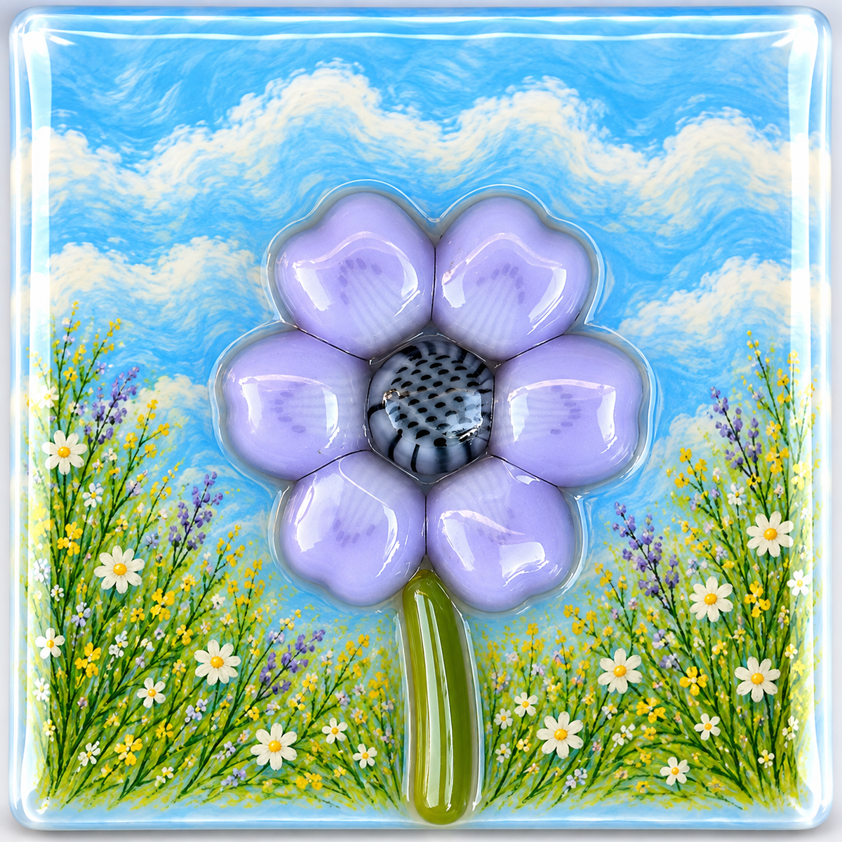 Lavender Petals with Black Center coe 90 Petal Murrini