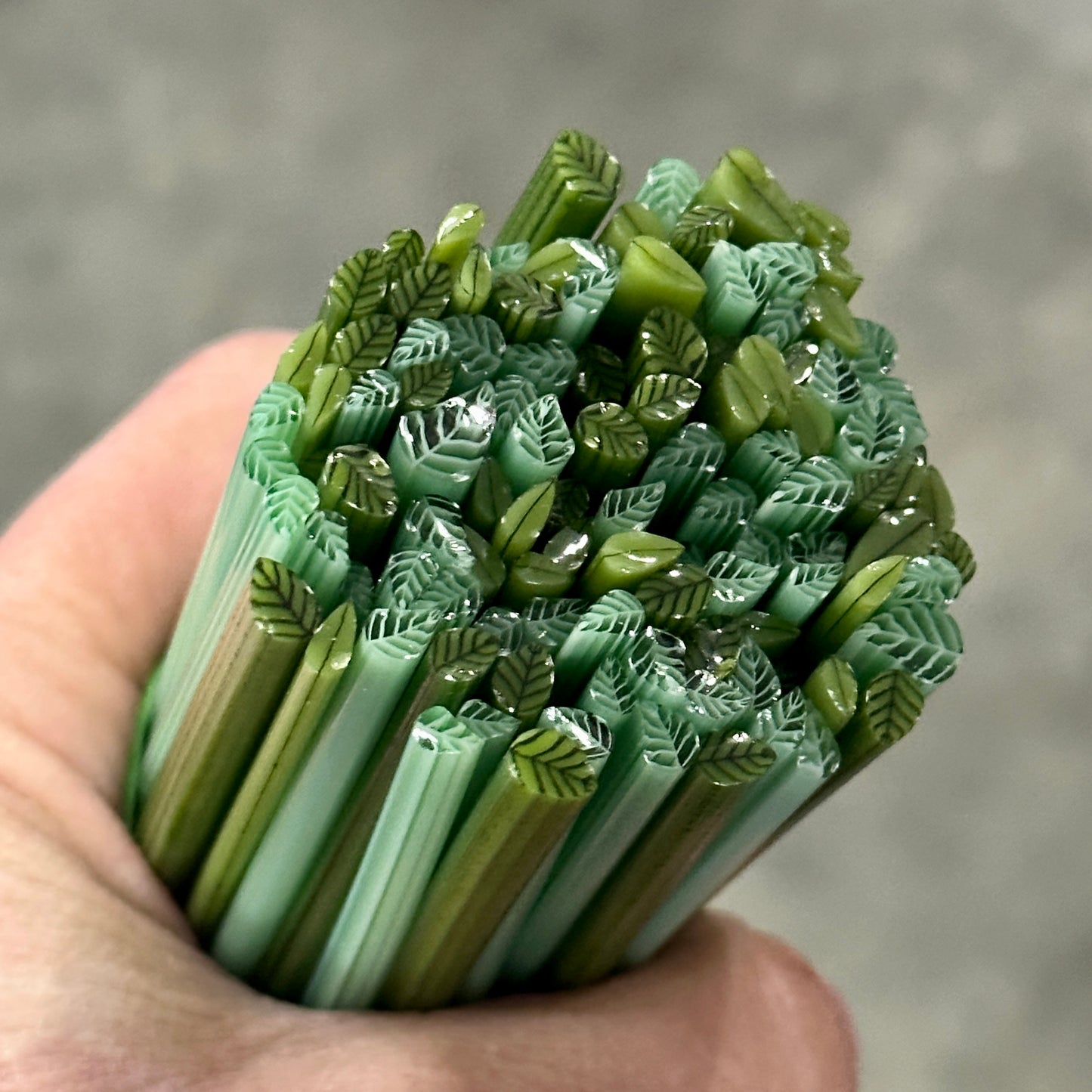 SMALLER Green Leaves Mix 1.5oz coe 90 Leaf Murrini SMALLER RODS