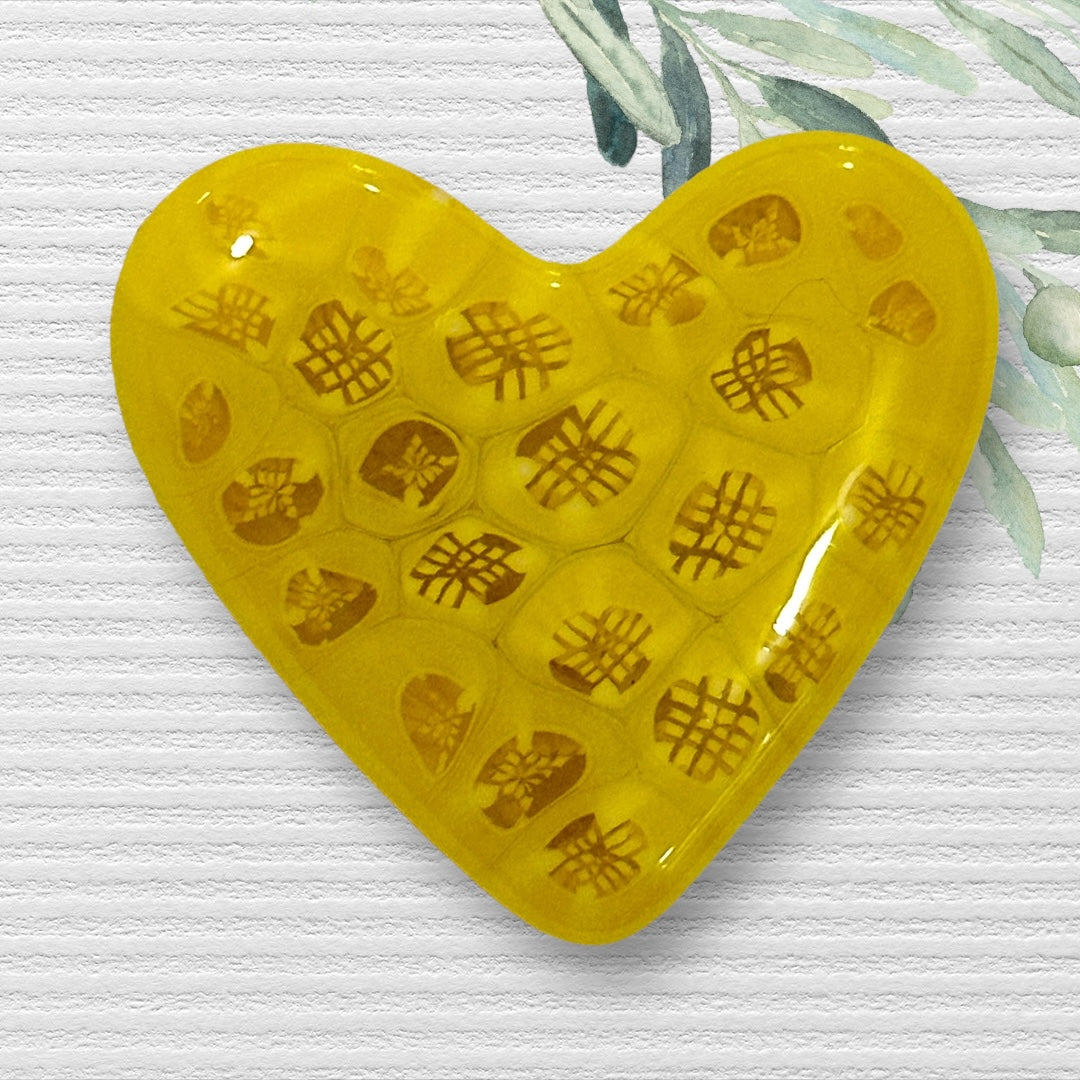 Fused Glass Heart ~ Mellow Yellow