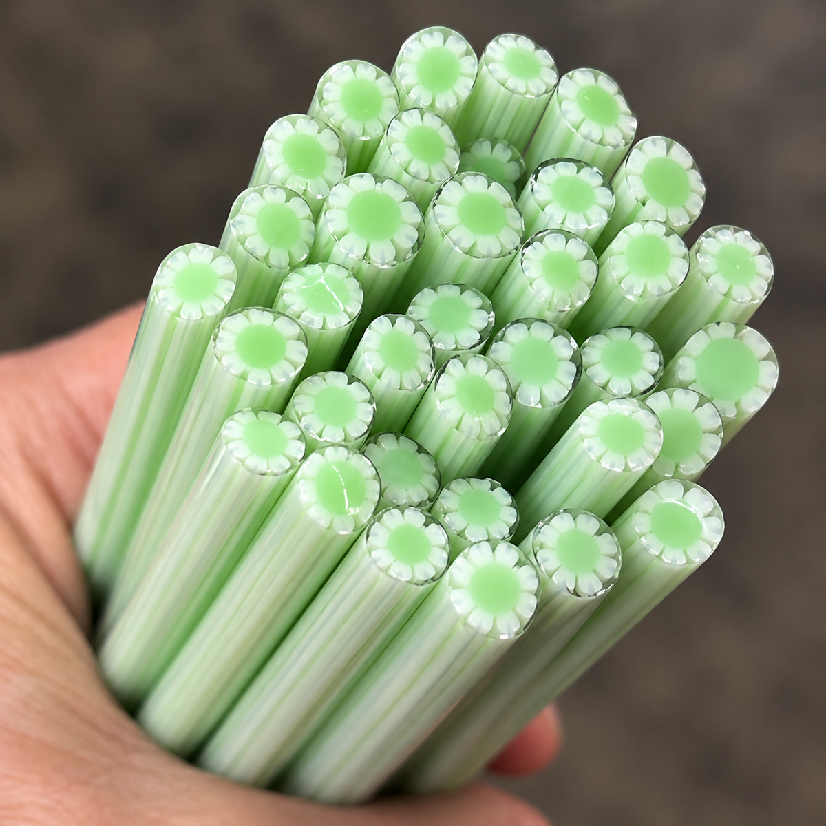 Soft Green coe 90 Flower Murrini SINGLE ROD