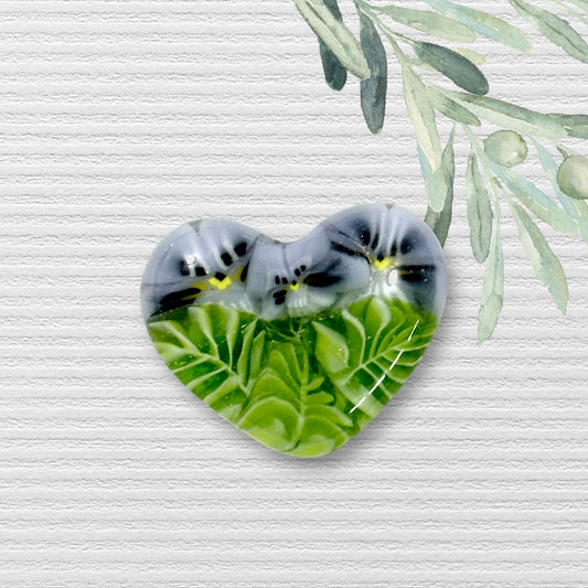 TINY Fused Glass Heart ~ Pansy