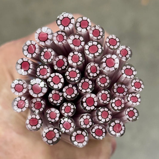 Pink Centered White Daisy coe 90 Flower Murrini SINGLE ROD