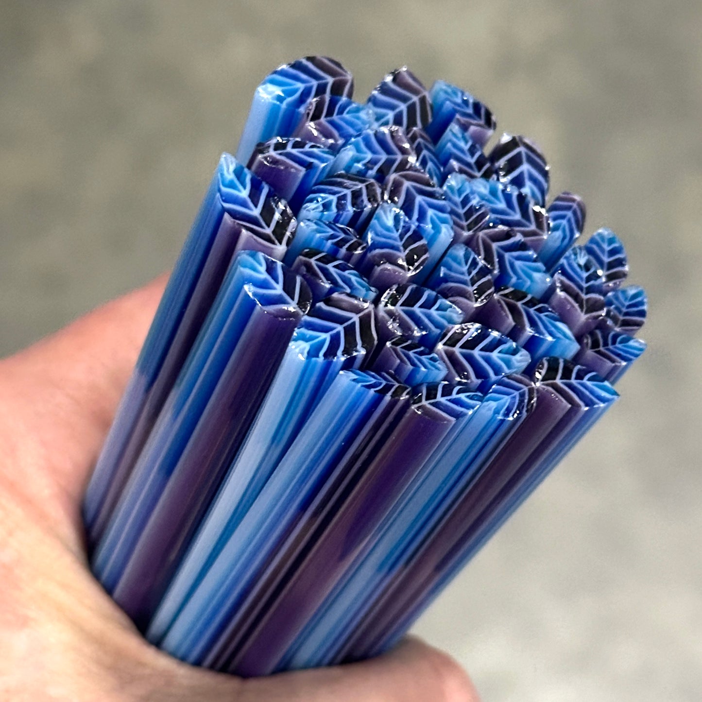 Purple and Blue Transparent Leaves coe 90 Leaf Murrini SINGLE ROD