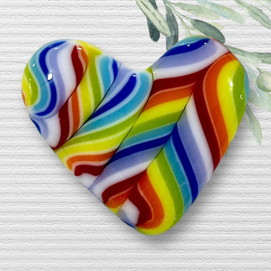 Fused Glass Heart ~ Rainbow Twist