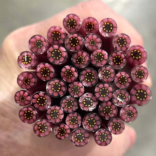 Raspberry Bloom Flower coe 90 Murrini SINGLE ROD