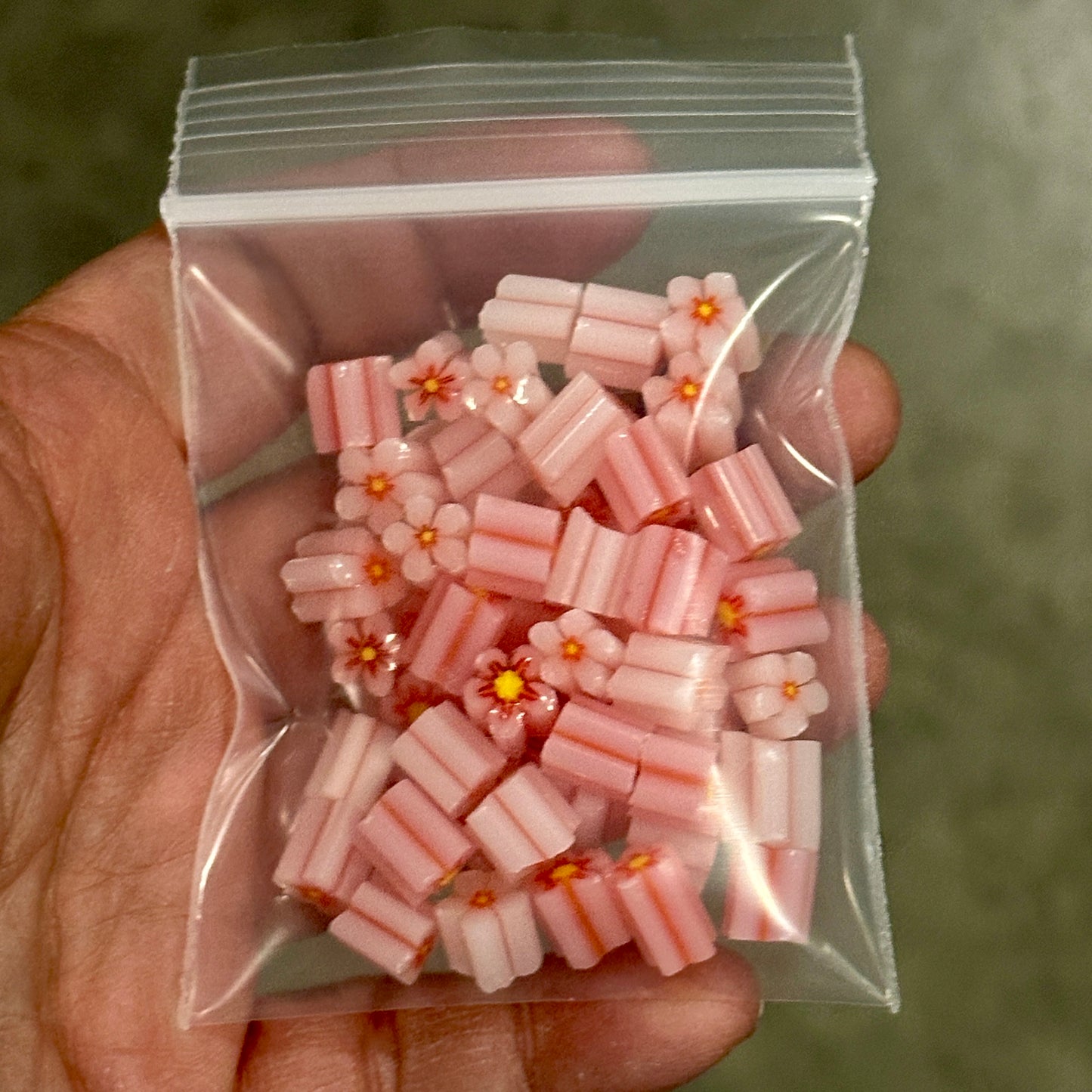 Red Flower and Bud Chunk Mix, 1.5oz, coe 90 Murrini