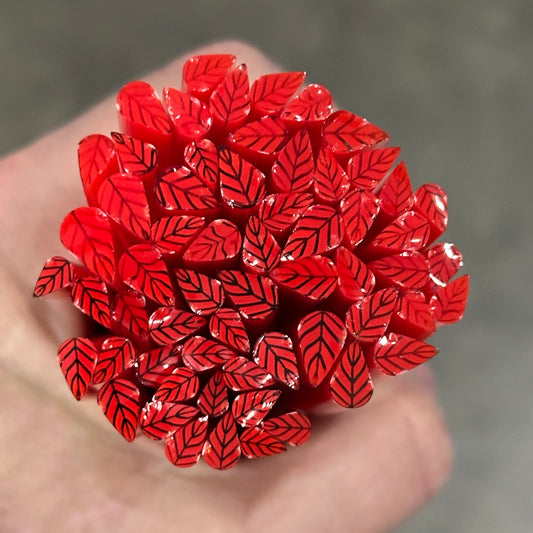 TWO Smaller Red Leaves coe 90 Leaf Murrini MIX & MATCH ITEM