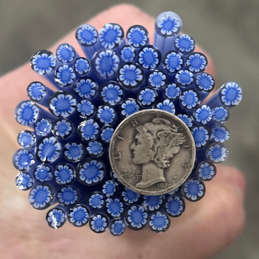 Tiny Blue Daisies 1oz coe 90 Flower Murrini TINY RODS (NOON)