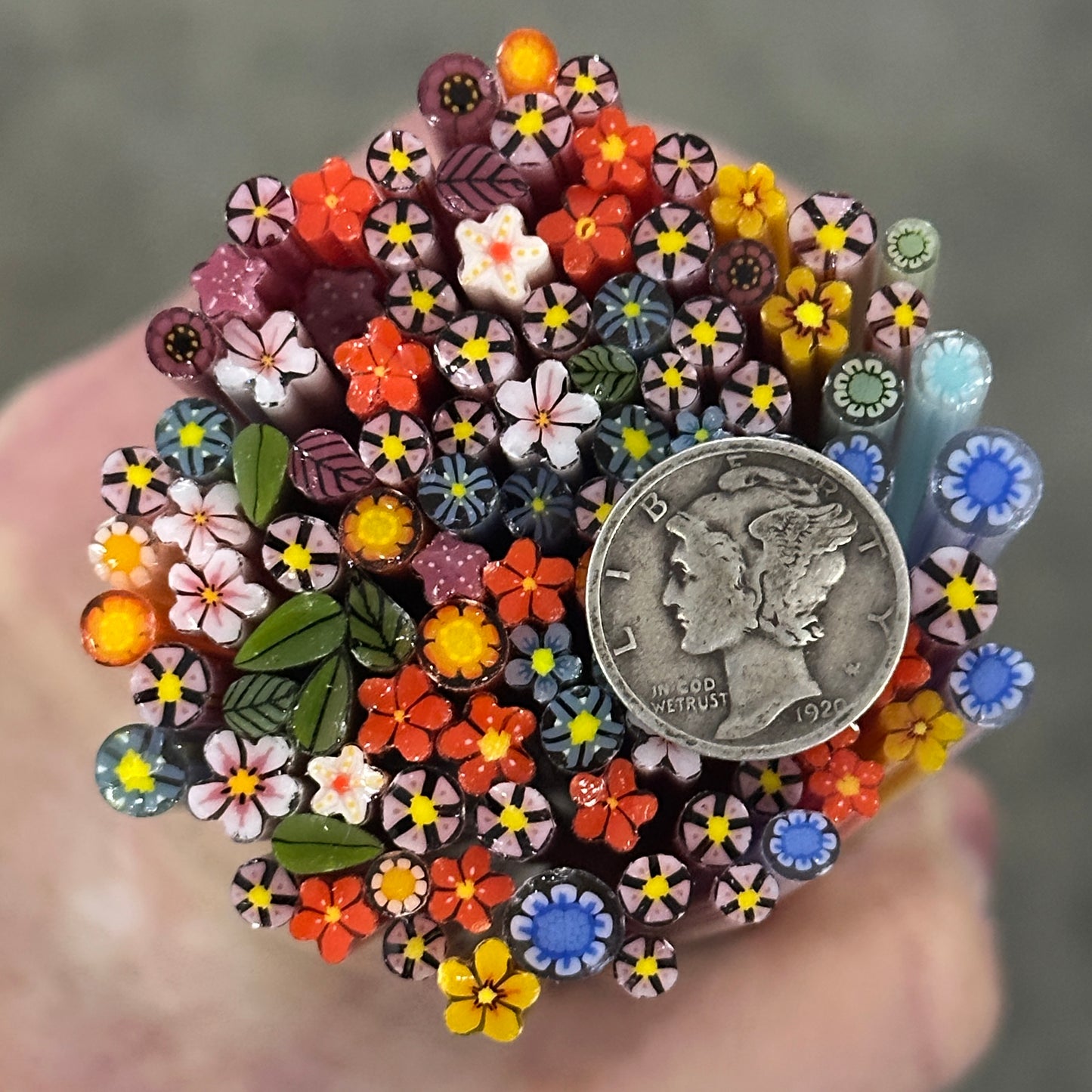 Tiny Random Mix 3oz coe 90 Flower Murrini TINY RODS (FOUR)