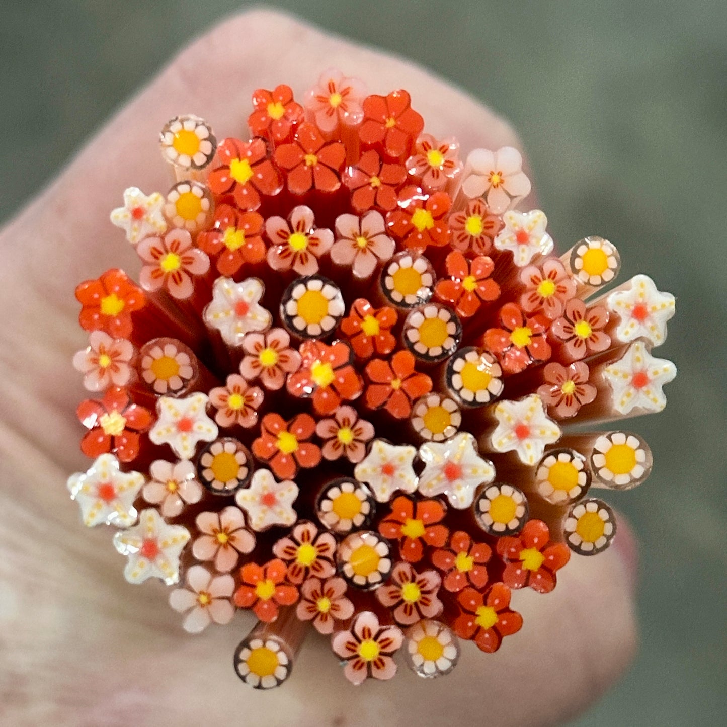 Tiny Mixed Reds 2oz coe 90 Flower Murrini TINY RODS (FOUR)