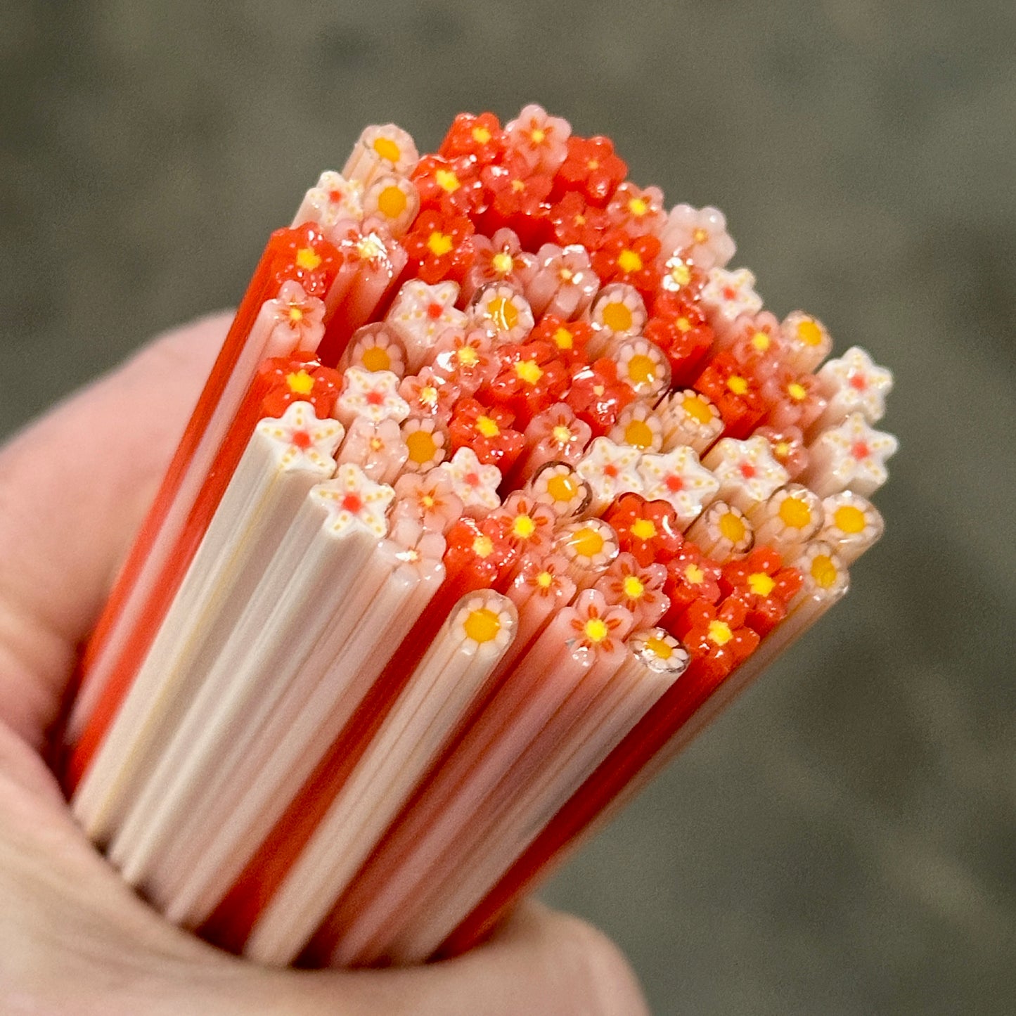 Tiny Mixed Reds 2oz coe 90 Flower Murrini TINY RODS (FOUR)