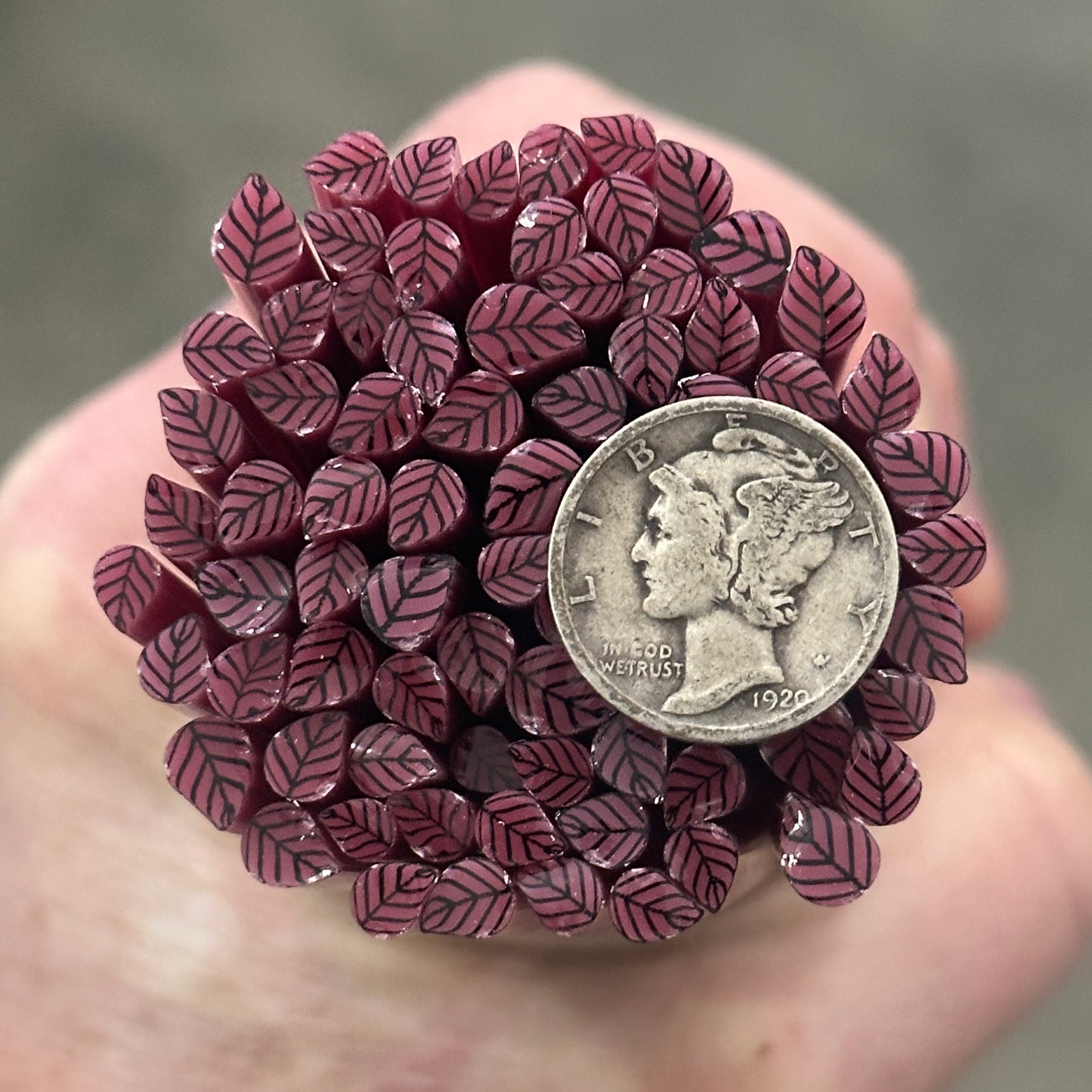 Tiny Pink Leaves 1oz coe 90 Leaf Murrini TINY RODS (NOON)