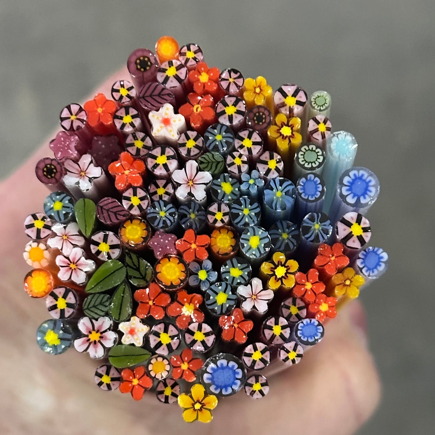 Tiny Random Mix 3oz coe 90 Flower Murrini TINY RODS (FOUR)