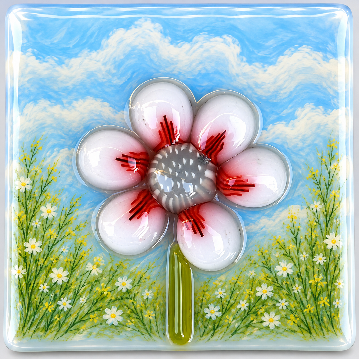 White and Red Petals with Grey Center coe 90 Petal Murrini